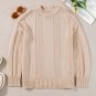 Pale Khaki Solid Color Cable Knit Ribbed Loose Sweater