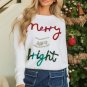 White Tinsel Merry and Bright Graphic Christmas Sweater
