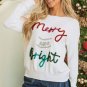 White Tinsel Merry and Bright Graphic Christmas Sweater