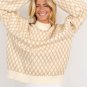 Oatmeal Diamond Knit Drop Shoulder Loose Sweater