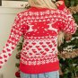 Fiery Red Merry Christmas Reindeer Heart Pattern High Neck Sweater