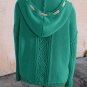 Sea Green Cable Knit V Neck Contrast Drawstring Hooded Sweater