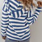 Blue Stripe V Neck Pocketed Drawstring Hooded Sweater