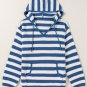 Blue Stripe V Neck Pocketed Drawstring Hooded Sweater