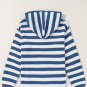 Blue Stripe V Neck Pocketed Drawstring Hooded Sweater
