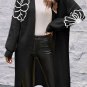Black Flower Embroidered Drop Shoulder Open Front Duster Cardigan