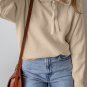 Beige Solid Color Drawstring Hooded Drop Shoulder Pullover Sweater