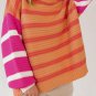 Orange Stripe Colorblock Crew Neck Drop Shoulder Loose Sweater