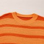 Orange Stripe Colorblock Crew Neck Drop Shoulder Loose Sweater