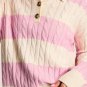 Pink Stripe Cable Knit Collared Henley Sweater