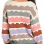Gray Wave Striped Balloon Sleeve Drop Shoulder Sweater