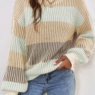 Brown Colorblock Textured Knit Bubble Sleeve Sweater