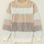 Brown Colorblock Textured Knit Bubble Sleeve Sweater