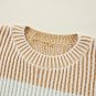 Brown Colorblock Textured Knit Bubble Sleeve Sweater