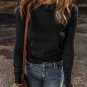 Black Solid Color Slim Fit Lightweight Crew Neck Sweater