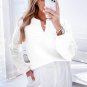 White Flower Detail Knitted Notched Neck Sweater