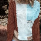 Khaki Mix Textured Knit Colorblock Patchwork Sweater