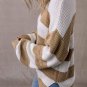 Light French Beige Colorblock Striped Drop Shoulder Side Slit Sweater