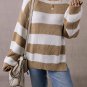 Light French Beige Colorblock Striped Drop Shoulder Side Slit Sweater
