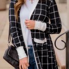 Black Plaid Colorblock Edge Open Cardigan with Pocket