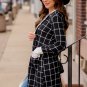 Black Plaid Colorblock Edge Open Cardigan with Pocket