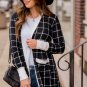 Black Plaid Colorblock Edge Open Cardigan with Pocket