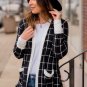 Black Plaid Colorblock Edge Open Cardigan with Pocket