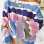 Dark Blue Wave Striped Balloon Sleeve Drop Shoulder Sweater