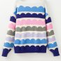 Dark Blue Wave Striped Balloon Sleeve Drop Shoulder Sweater