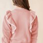 Light Pink Ruffled Bowknot Ribbed Trim Long Sleeve Sweater