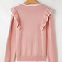 Light Pink Ruffled Bowknot Ribbed Trim Long Sleeve Sweater
