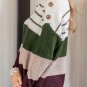Green Color Block Striped Buttoned Shoulder Split Sweater