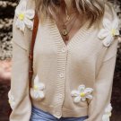 Parchment Elegant Flower Decor Button Front Cardigan