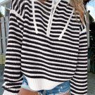 Black Stripe Zip up Collar Drop Shoulder Sweater