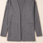Medium Grey  Solid Textured Open Front Cardigan with Pocket