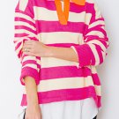 Rose Stripe Color Block Collared V Neck Drop Shoulder Sweater