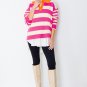 Rose Stripe Color Block Collared V Neck Drop Shoulder Sweater