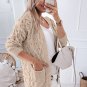 Jet Stream Cable Knit Eyelet Side Pockets Baggy Cardigan