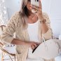 Jet Stream Cable Knit Eyelet Side Pockets Baggy Cardigan