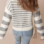 Gray Stripe Drop Shoulder Crew Neck Sweater
