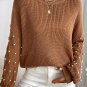 Chestnut Beaded Drop Shoulder Round Neck Sweater