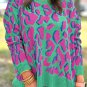 Green Abstract Print Ribbed Trim Baggy Sweater