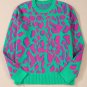 Green Abstract Print Ribbed Trim Baggy Sweater