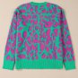 Green Abstract Print Ribbed Trim Baggy Sweater