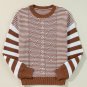 Brown Stripe Geometric Textured Drop Shoulder Sweater