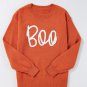 Orange Boo Knitted Pattern Ribbed Edge Drop Shoulder Sweater