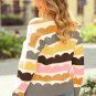 Yellow Wave Striped Balloon Sleeve Drop Shoulder Sweater
