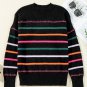 Black Colorful Striped Ribbed Trim Sweater