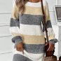 Gray Stripe Colorblock Bubble Sleeve Drop Shoulder Sweater Dress