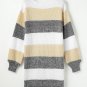 Gray Stripe Colorblock Bubble Sleeve Drop Shoulder Sweater Dress